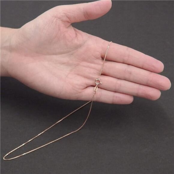 Rose Gold Box Chain Necklace 14K Plated Sterling Silver Thin Dainty Jewelry - Picture 3 of 6